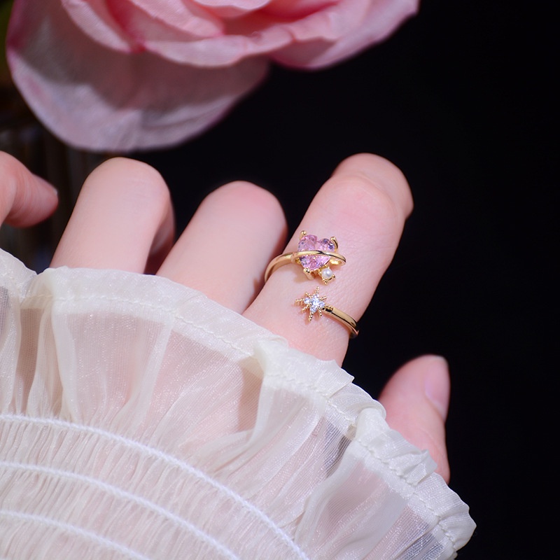 Nhẫn Hở Hình Trái Tim Đính Đá Zircon Hồng Thời Trang Lãng Mạn Cho Nữ