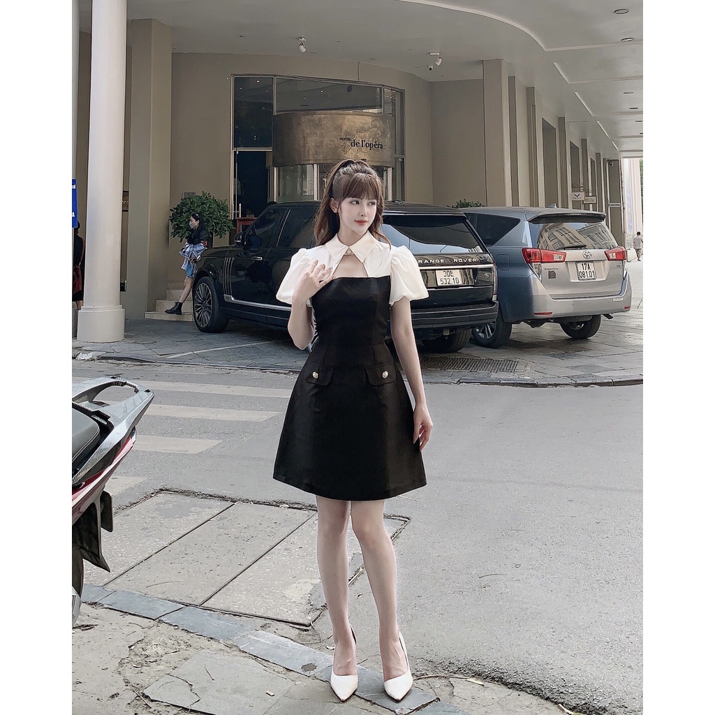 Váy tay bồng đen chất vải tacta cao cấp thoáng mát - LL008 | BigBuy360 - bigbuy360.vn