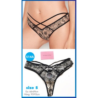 (Quần lót S) - Quần lót đen sexy, gắn hạt viền phối ren lưới, xịn sò (514), mông 93-95cm - Victoria's Secret USA