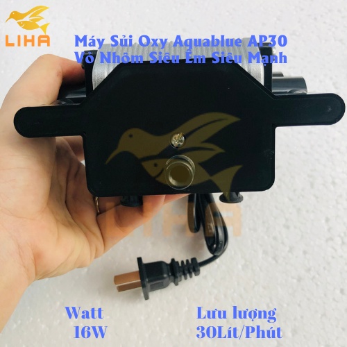 Máy Sủi Oxy Aquablue AP30 - Máy Oxi Vỏ Nhôm Siêu Mạnh Cho Bể Cá