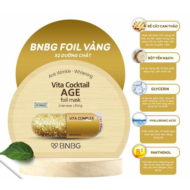 Mặt Nạ BNBG Dưỡng Ẩm Chuyên Sâu Cho Mọi Loại Da 30ml Vita Cocktail Aqua Foil Mask,Hàn Quốc