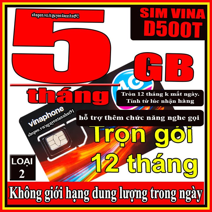 Sim 4G Vina trọn gói 1 năm gói cước D500, D500t miễn phí hoàn toàn 1 năm không nạp tiền,sử dụng trên toàn quốc.