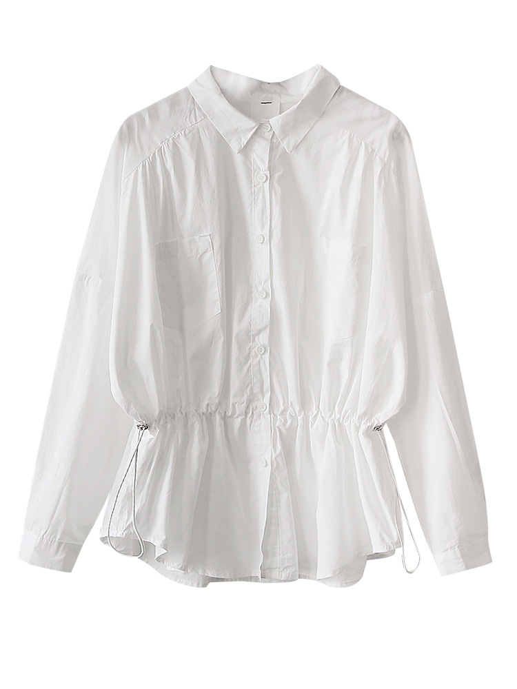 IELGY   Áo Sơ Mi Tay Dài Dáng Rộng Lưng Cao Phong Cách Hàn Quốc Thời Trang Cho Nữ