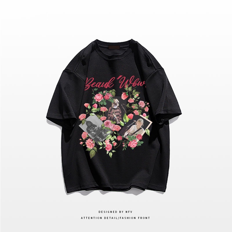 NRVP Áo thun tay ngắn cổ tròn in hình và chữ thời trang mùa hè phong cách Hàn Quốc mới