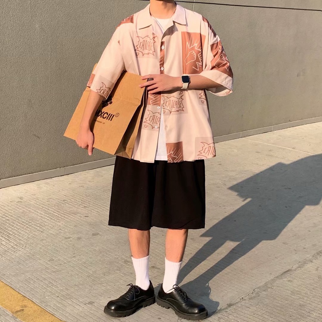 Áo sơ mi nam dáng rộng thời trang dành cho simple bigsize phong cách Hàn Quốc unisex shirt  bảng chữ cái in áo phong rộng nam