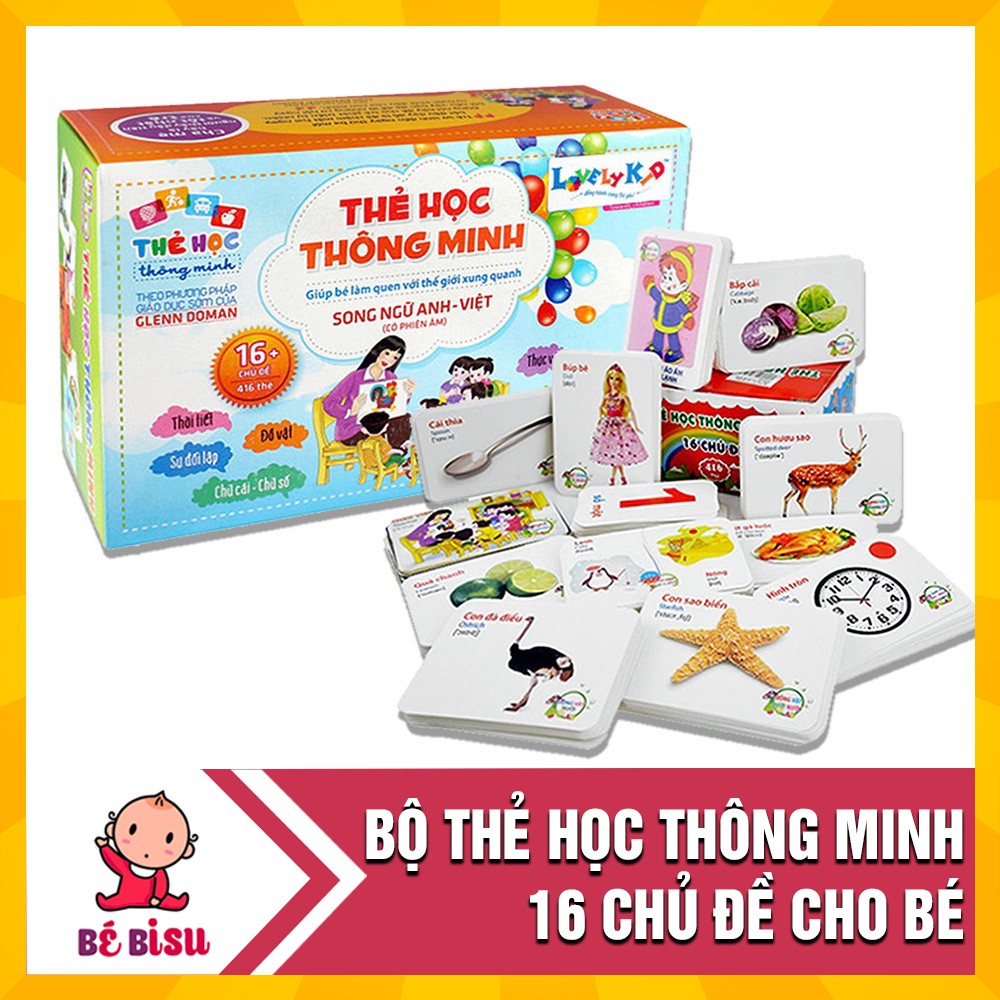 Bộ thẻ học thông minh 16 chủ đề tiếng anh tiếng việt cho bé