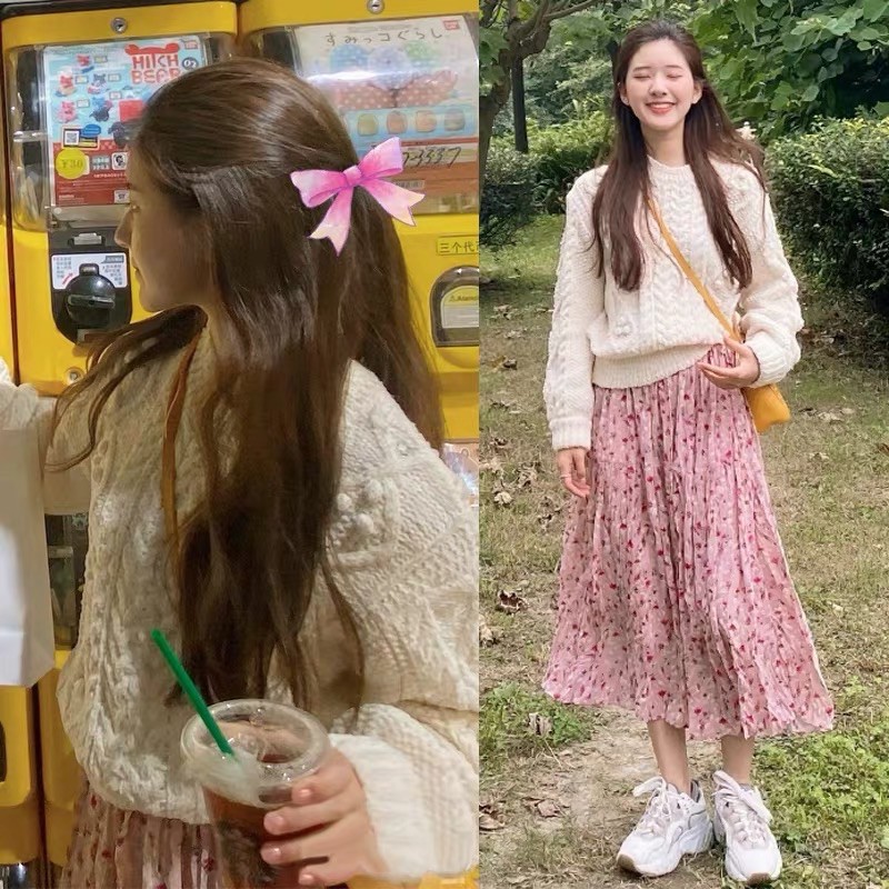 Chân váy hoa nhí dập li màu hồng | BigBuy360 - bigbuy360.vn