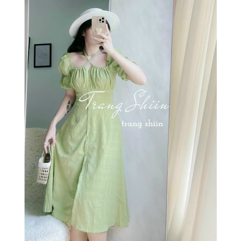 [ NEW ARRIVAL ] ĐẦM XỐP 2 DÂY CHÉO NGỰC, CỔ YẾM, TAY LỠ PHỒNG NHẸ, PHỐI MÀU NHÃ NHẶN, THANH LỊCH, CỰC SANG TRỌNG UP