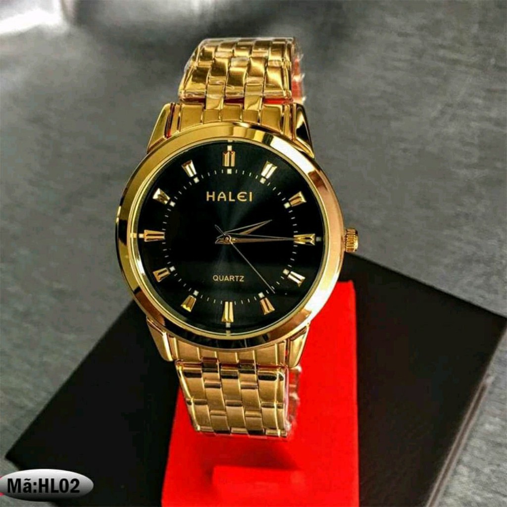[donghonam] Đồng hồ nam HALEI-502L dây vàng mặt đen