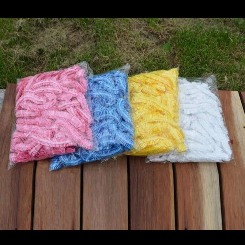 Gói 100 cái mũ trùm tóc nilon nhựa PE mỏng,dùng 1 lần