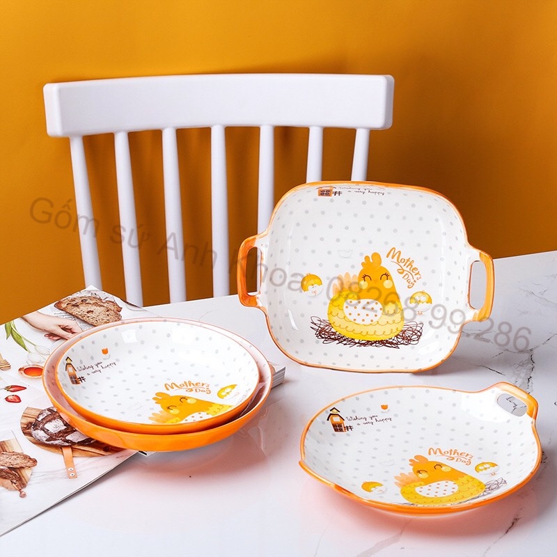 Bát Đĩa Decor, Chén Dĩa dễ thương, Bát ăn cơm Sét Bát đĩa gà vàng 13 món cực đẹp