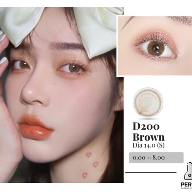 Lens Mắt , Kính Áp Tròng D200 BROWN Có Độ Cận và Không Độ , DIA 14.0 ,Cho Mắt Nhạy Cảm Giá Sale