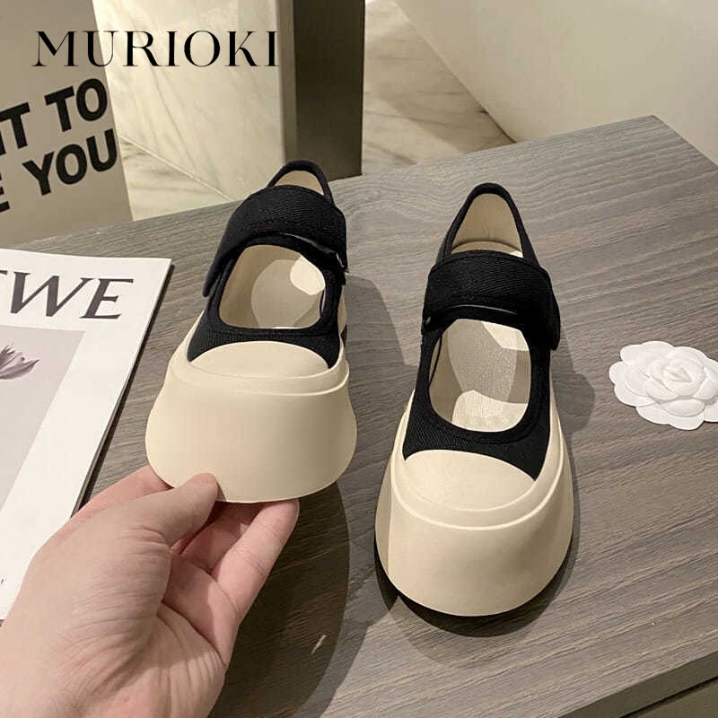 MURIOKI Giày Vải canvas Đế Bằng Kiểu Pháp Thiết Kế Năng Động Cho Nữ