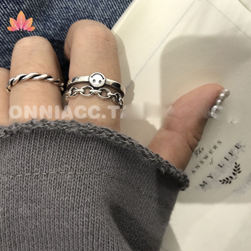 Bộ 2 Nhẫn Hở Mặt Cười Chất Liệu Hợp Kim Nhôm JP5