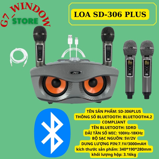 Loa karaoke bluetooth SD-306 Plus Tặng Kèm 2 Micro Không Dây ,công suất lớn , Âm Thanh Cực Hay, Dễ Sử Dụng