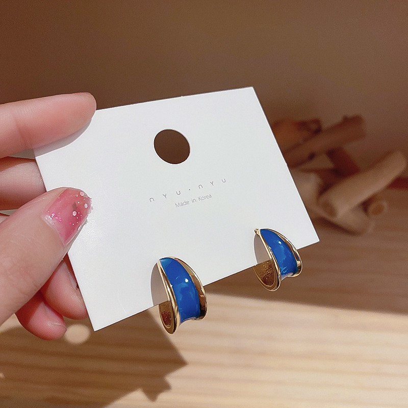 Hoa tai tráng men xanh thời trang cho nữ