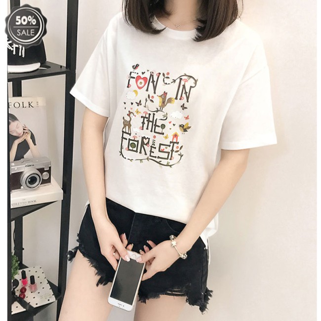 Áo thun T-shirt cổ tròn vạt trước ngắn vạt sau dài thời trang cho nữ mùa hè