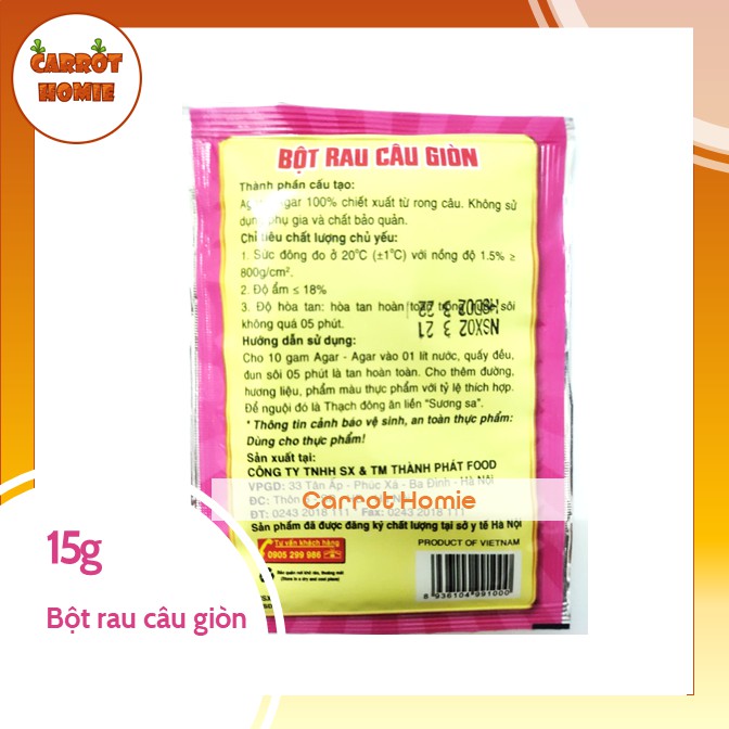 Bột rau câu giòn 15g Agar giòn sần sật dùng cho 2 lít thạch giòn