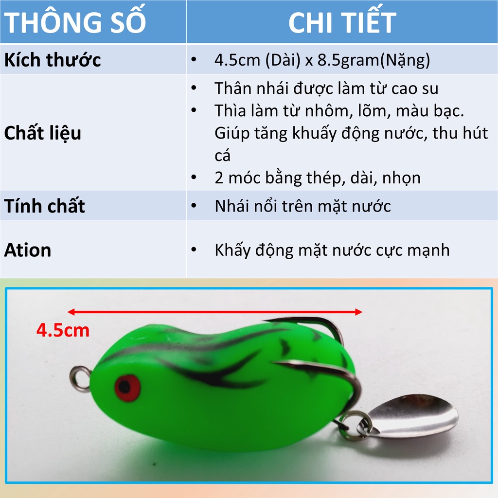 Mồi Nhái Giả, Nhái 3D Câu Lure Đủ Màu, Cao Su Siêu Bền