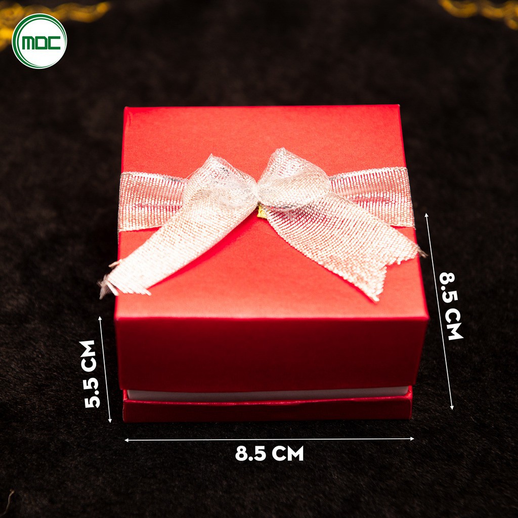 Mộc - Block 6 hộp đựng quà đựng quà đựng chuỗi đá phối nơ bạc size 8,5x8,5x5,5cm màu đỏ