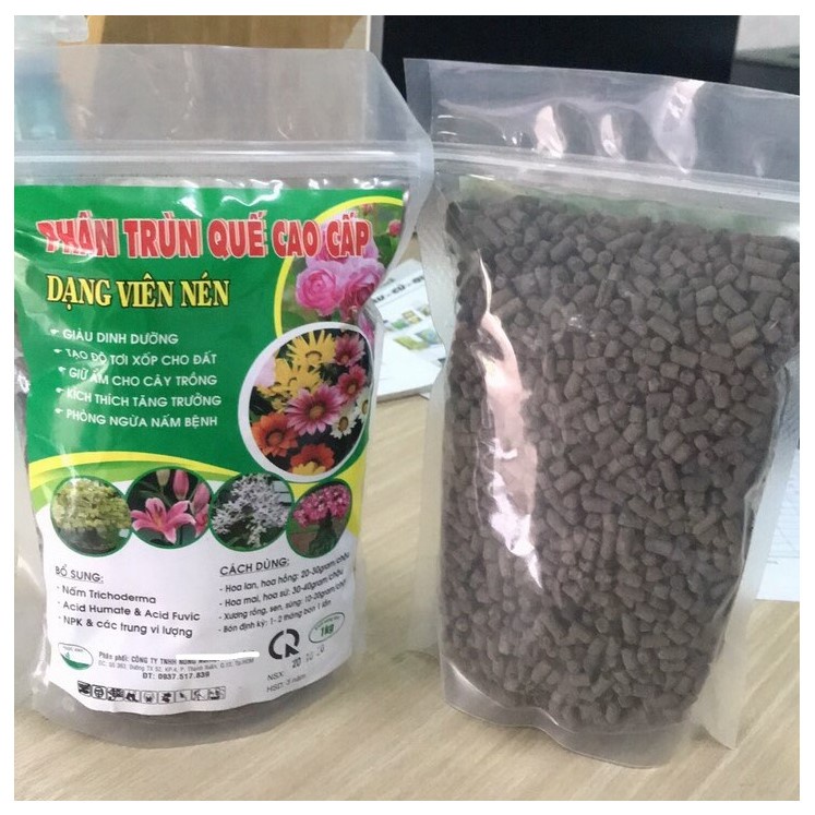 Phân trùn quế dạng viên nén, đóng túi 1kg