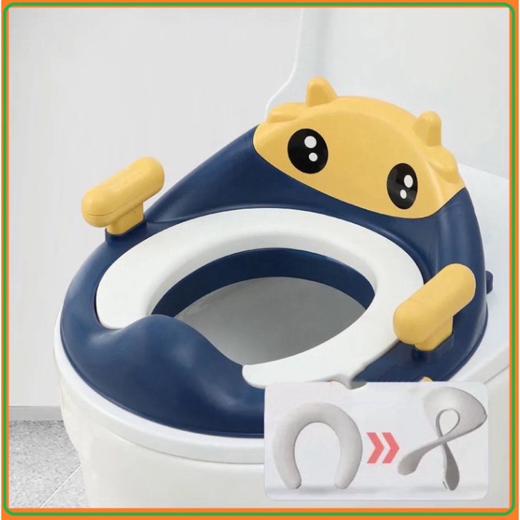 Bệ, nắp thu nhỏ bồn cầu, toilet cho bé đi vệ sinh/ Bệ lót thu nhỏ bồn cầu hình ếch cao cấp có tay vịn Babyjoy Mart