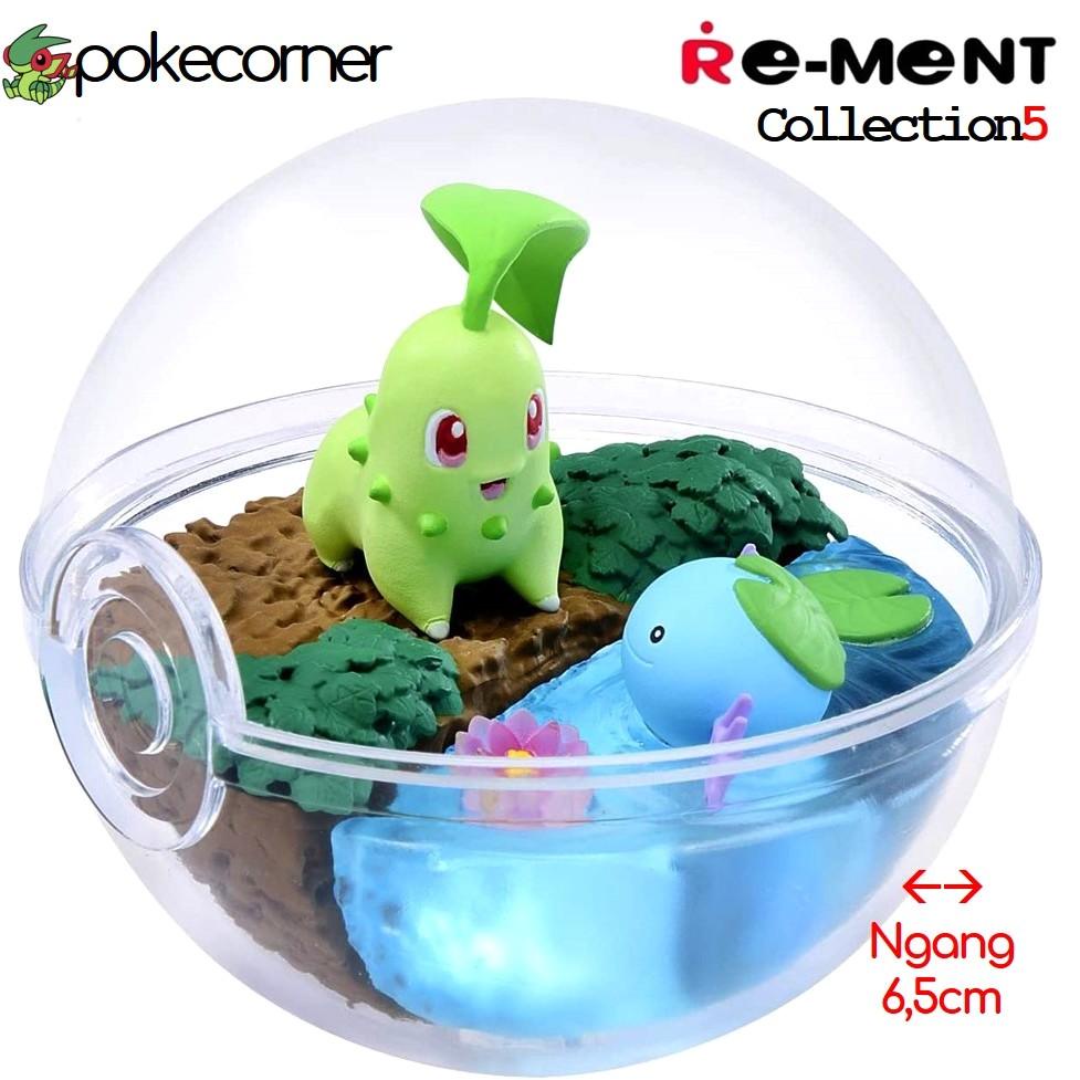 [Vol5] Quả Cầu Pokemon Terrarium Collection 5 Chikorita &amp; Wooper chính hãng Re-Ment -trong suốt, mở nắp được - PokeCorne