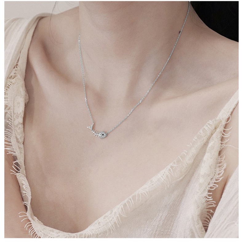 Dây chuyền xương cá, (Full box) vòng cổ titan không đen gỉ DC15