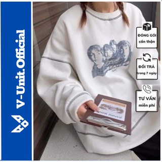 Áo sweater nỉ cổ tròn chỉ nổi form rộng họa tiết hình người