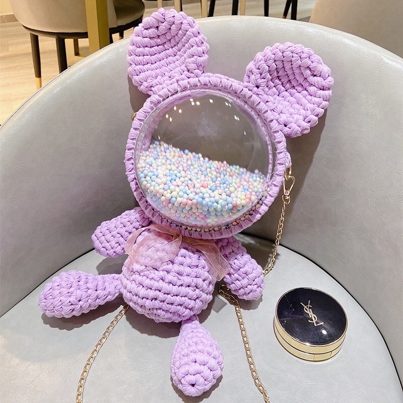 Nguyên liệu tự đan túi xách, balo len móc hình gấu DIY đáng yêu - có hàng đan sẵn