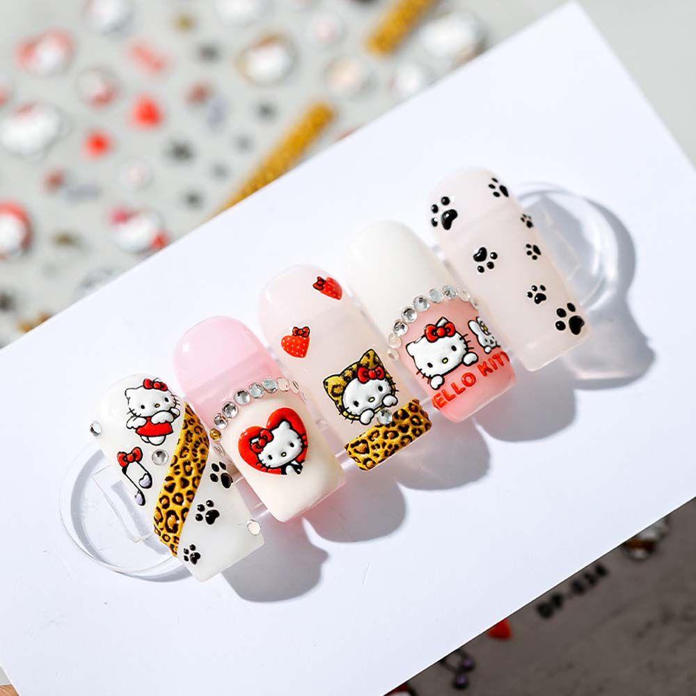 Miếng Dán Trang Trí Móng Tay Tự Dính In Hoạt Hình Mèo Kitty / Da Báo Dễ Thương