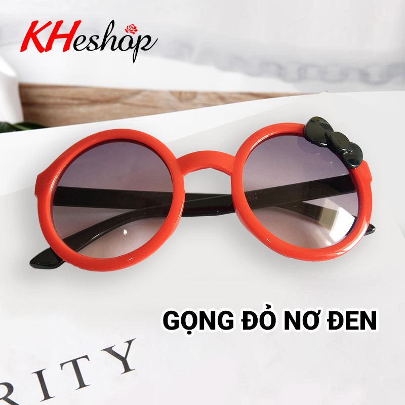 kính mát thời trang cho bé gái, có nơ gọng tròn dễ thương, đi nắng chống bui, chống tia UV400- mã H1374