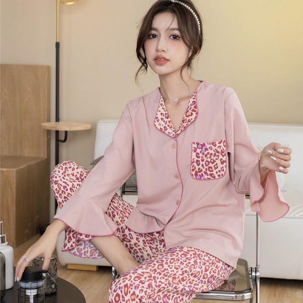 Bộ đồ ngủ tay dài chất lụa mát cỡ lớn dễ thương thời trang xuân thu cho nữ