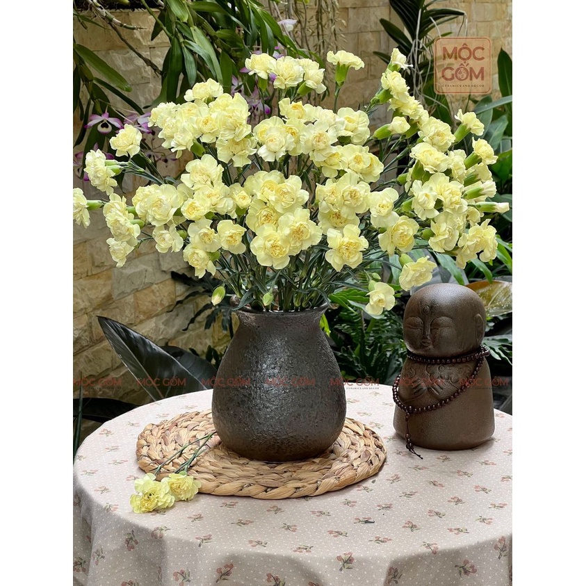 Bình gốm cắm hoa Bát Tràng dáng vò tròn men mộc cổ trang trí phòng khách đẹp Mộc Gốm MG49