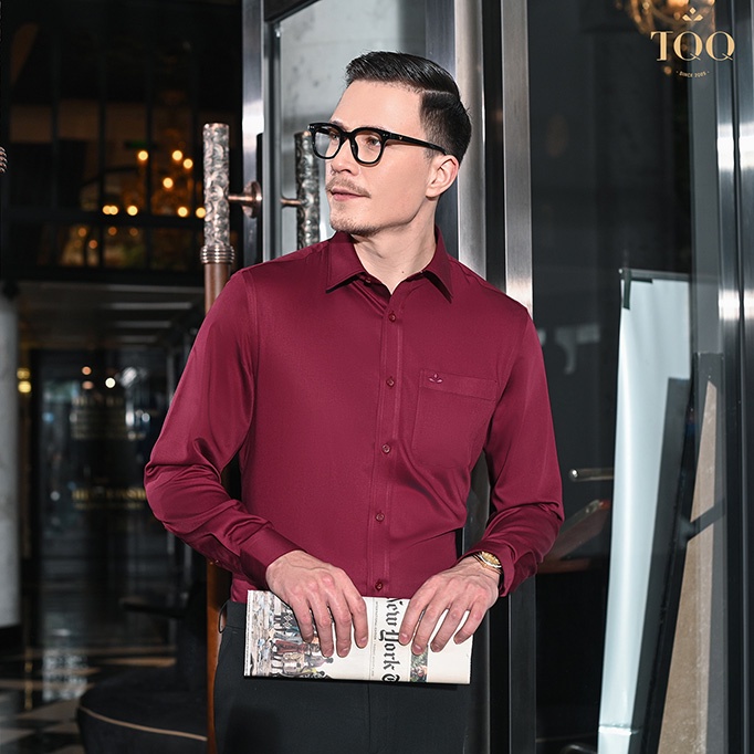 Áo sơ mi nam dài tay TQQ dáng Công Sở Slim fit ôm nhẹ M93CS màu đỏ đô chất vải chống nhăn có co dãn nhẹ