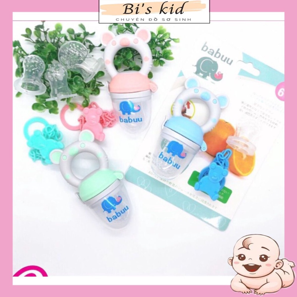 [Hàng mới về] Túi nhai ăn dặm chống hóc Babuu ( tặng kèm 2 núm + dây )