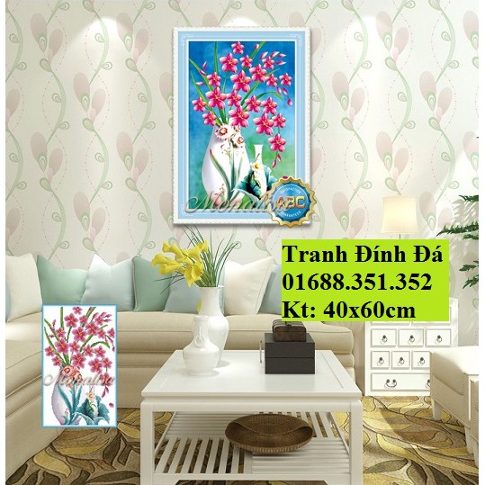 Tranh gắn đá bình hoa tuyệt đẹp 40*60cm