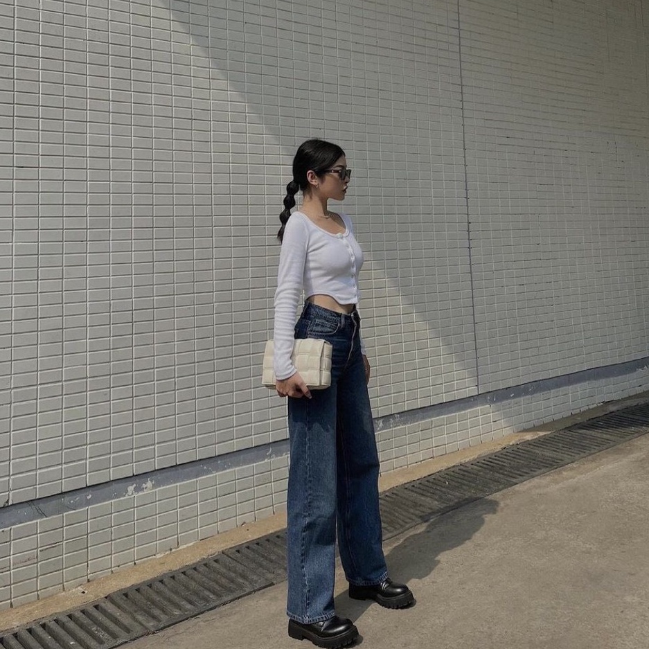Áo Croptop Dài Tay RA018 Hottrend Cúc Bấm Khoen Eo Hai Bên Cực Cá Tính Sexy Chất Thun Gân Mềm Cực Đẹp RANSHI