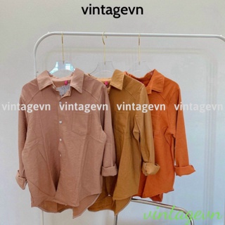 Áo sơ mi nhung tăm AS04 , kiểu áo sơ mi ovesize fom thụng dáng unisex vintagevn
