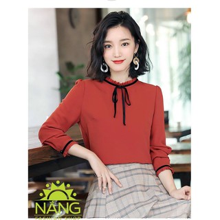 ÁO SƠ MI CỔ BÈO RUY BĂNG TAY DÀI