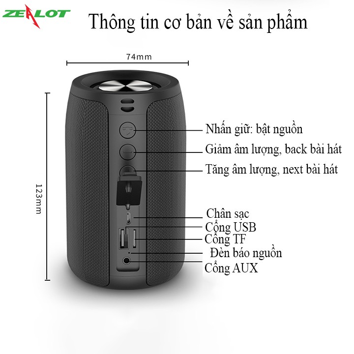 Loa bluetooth di động Zeloat ngoài trời âm thanh lớn S32 chống nước kết nối với điện thoại máy tính - hàng chính hãng