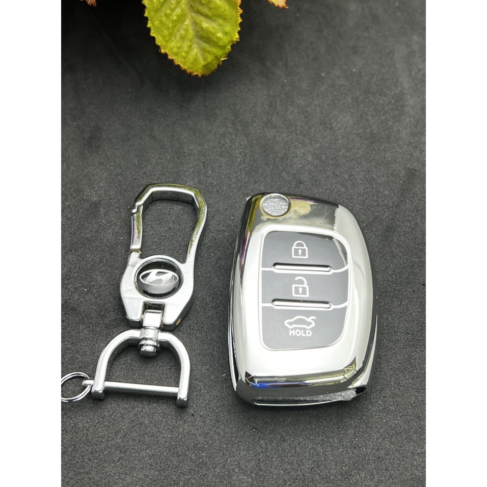 Ốp chìa khóa TPU Mạ Inox xe ô tô HUYNDAI Accent, i10, Elantra phiên bản chìa bật
