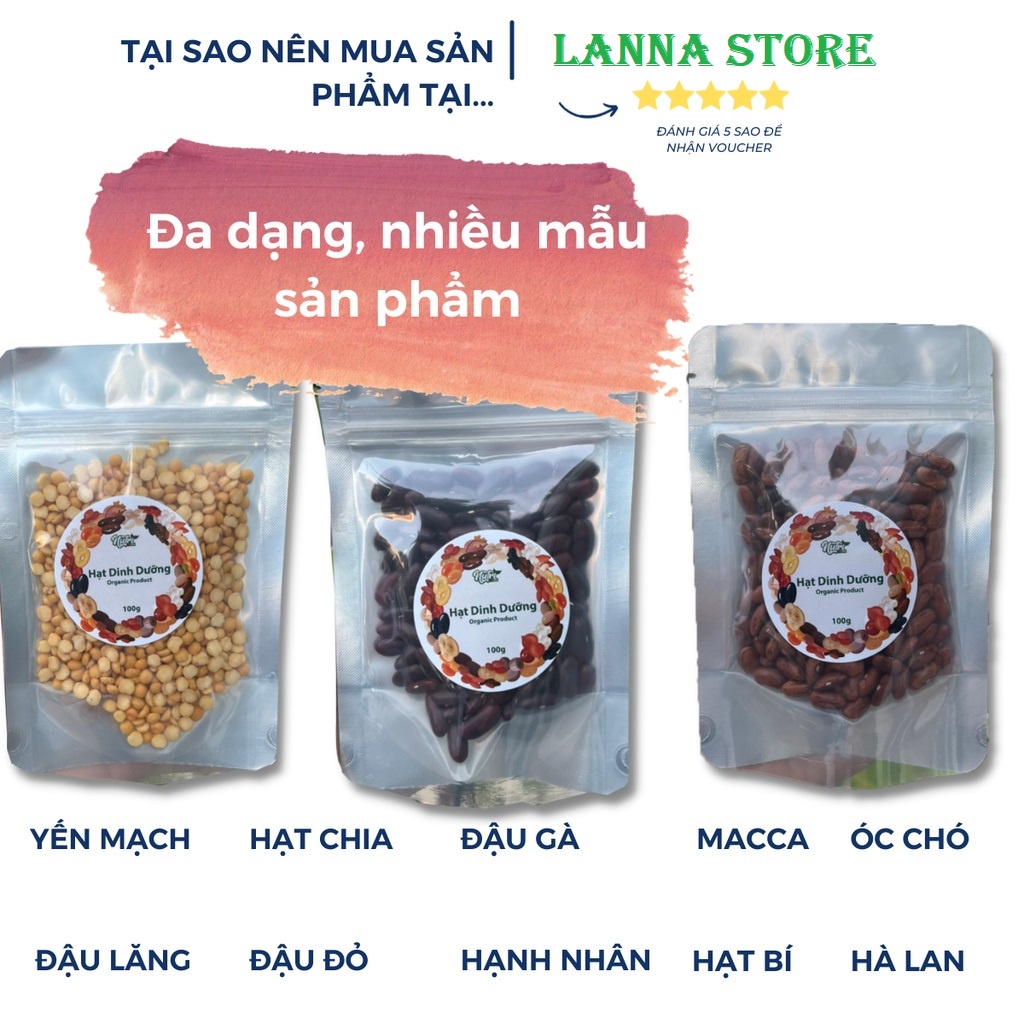 Tổng hợp Hạt Dinh Dưỡng Cho Bé Ăn Dặm, Nguyên Liệu Làm Ngũ Cốc, Sữa Hạt ăn kiêng giảm cân kèm Hạt chia, Yến mạch - 100g