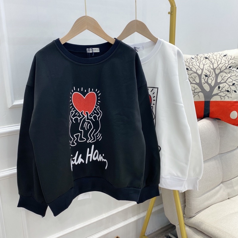 Áo sweater nỉ tim cổ tròn | BigBuy360 - bigbuy360.vn