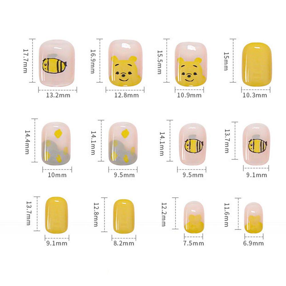 AROMA Bộ Móng Tay Giả Ngắn Họa Tiết Gấu Pooh Hoạt Hình Phong Cách Nhật Hàn
