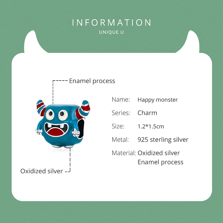 Mặt phụ kiện BAMOER SCC2054 bằng bạc 925 hình quái vật dễ thương 4 phong cách tùy chọn thời trang diy