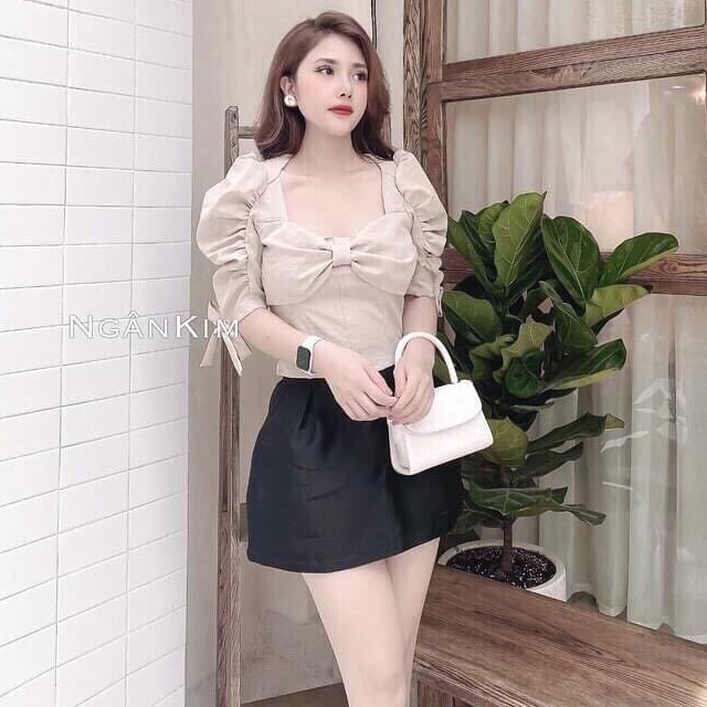 Áo đũi nơ ngực tay bồng nhiều màu sắc