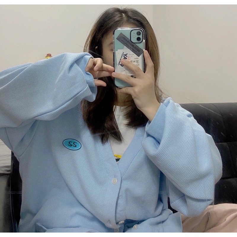 Áo Khoác Cadigan Nỉ Xanh 🎀Áo nỉ tông xanh dương hottrend 2021,vải gân tăm from ulzzang | BigBuy360 - bigbuy360.vn