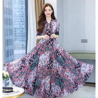 Đầm Sơ Mi Phối Hoạ Tiết Caro Cao Cấp - Váy Đầm Dáng Dài Tay Lỡ Phối Bell Thanh Lịch