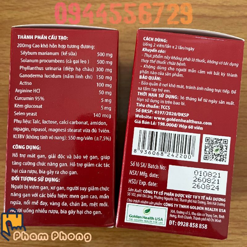 LIVAR GOLD  MÁT GAN, GIẢI ĐỘC, TĂNG CƯỜNG CHỨC NĂNG GAN